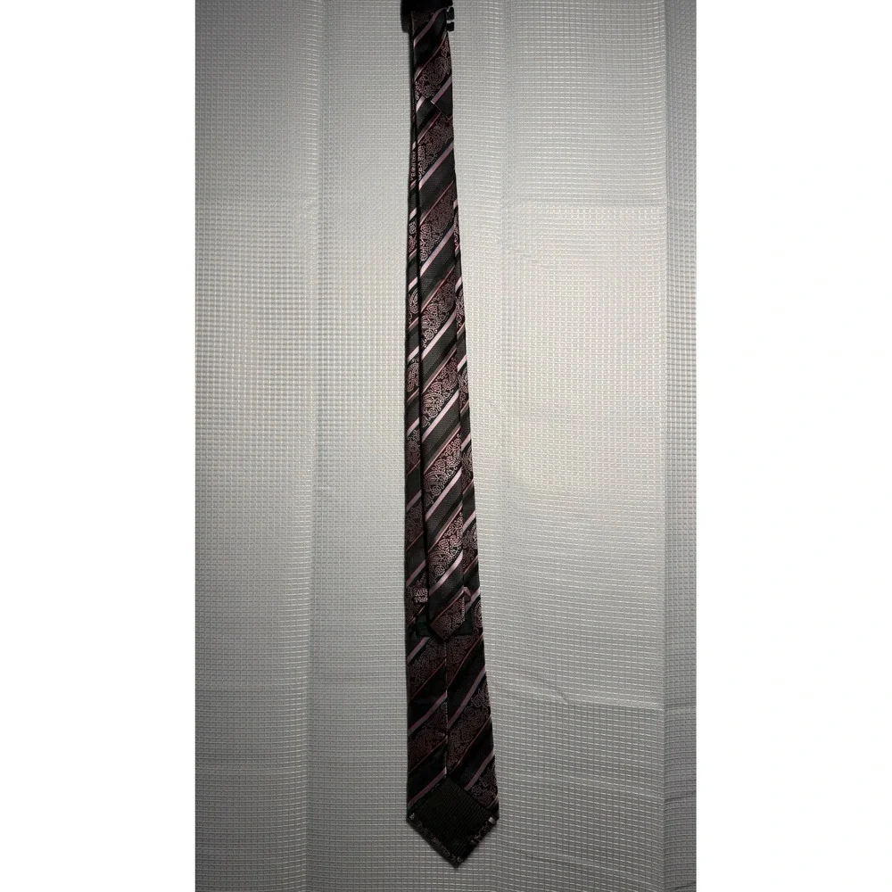 Alexander Julian Colours Necktie‎ OS Black Pink Paisley Striped Silk Tie